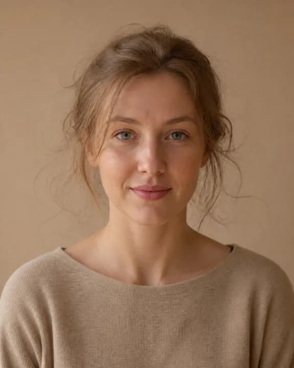 Fictional portrait with loose hair before background removal